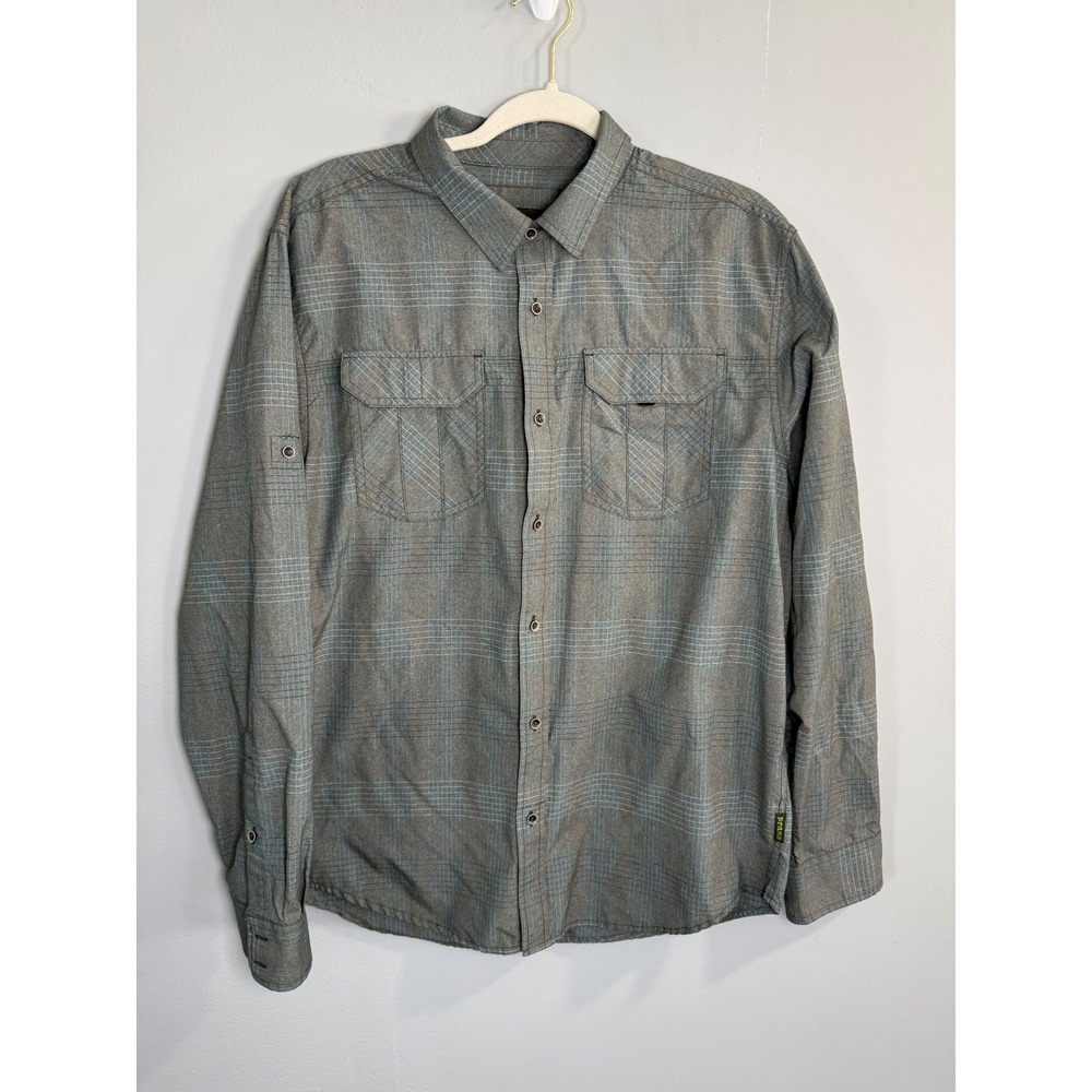 Prana Mens Large Plaid Button Up Long Sleeve Shirt Outdoor‎ Casual